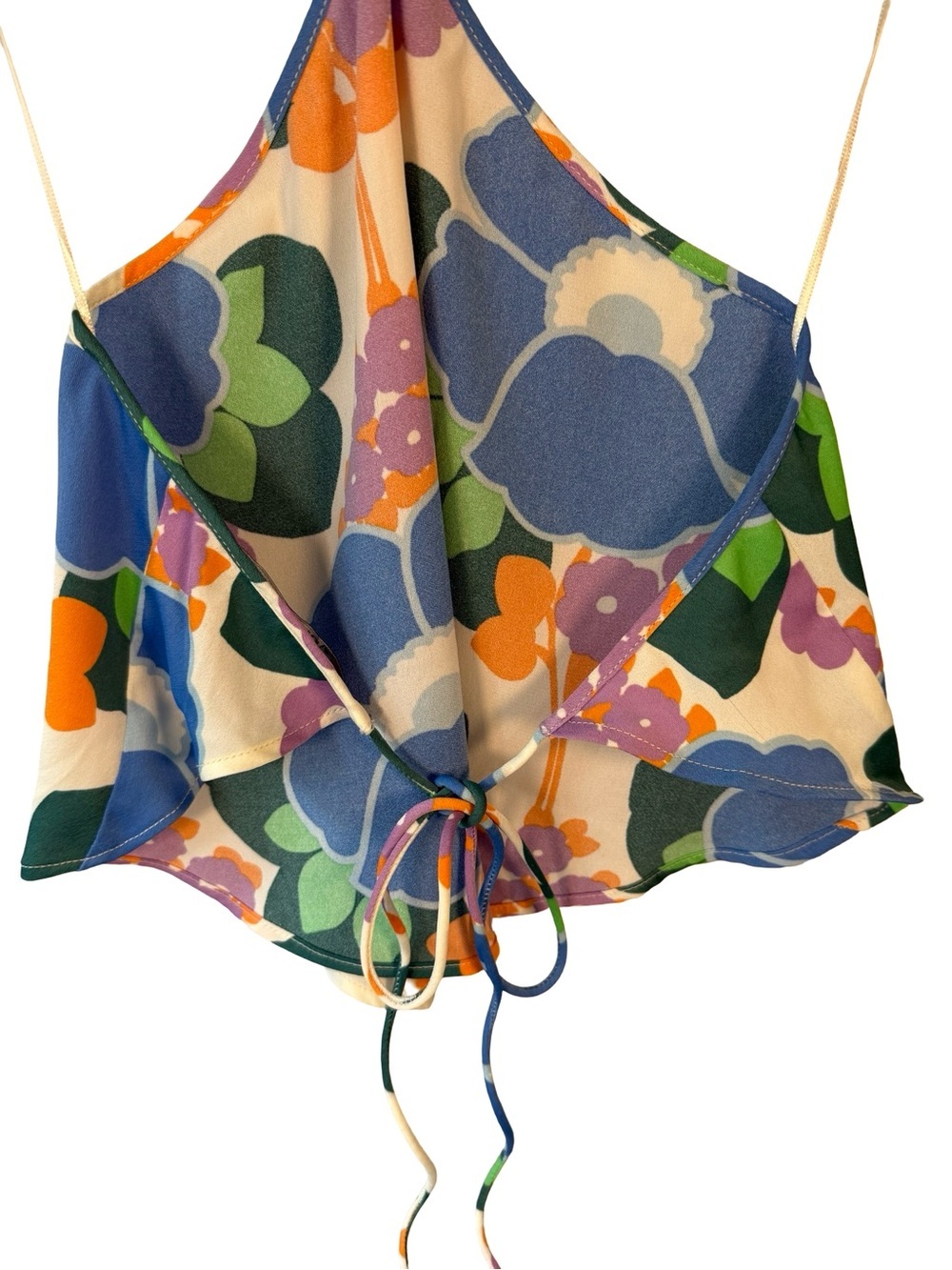 Zara Floral Halter Scarf Top Blue, Green & Orange Size S Y2K Boho Cottagecore - Picture 8 of 9